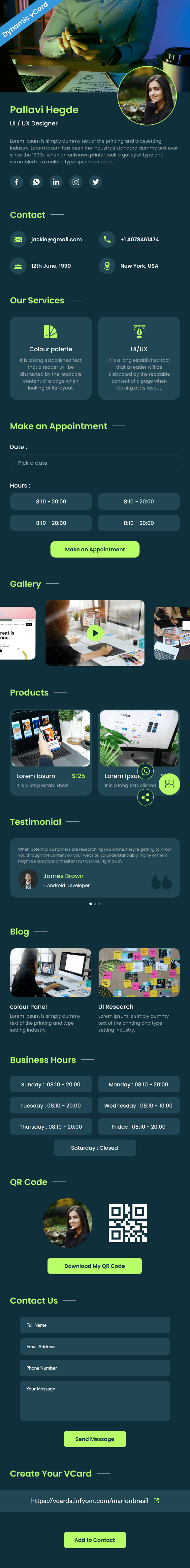 Dynamic vCard Classic digital profile template