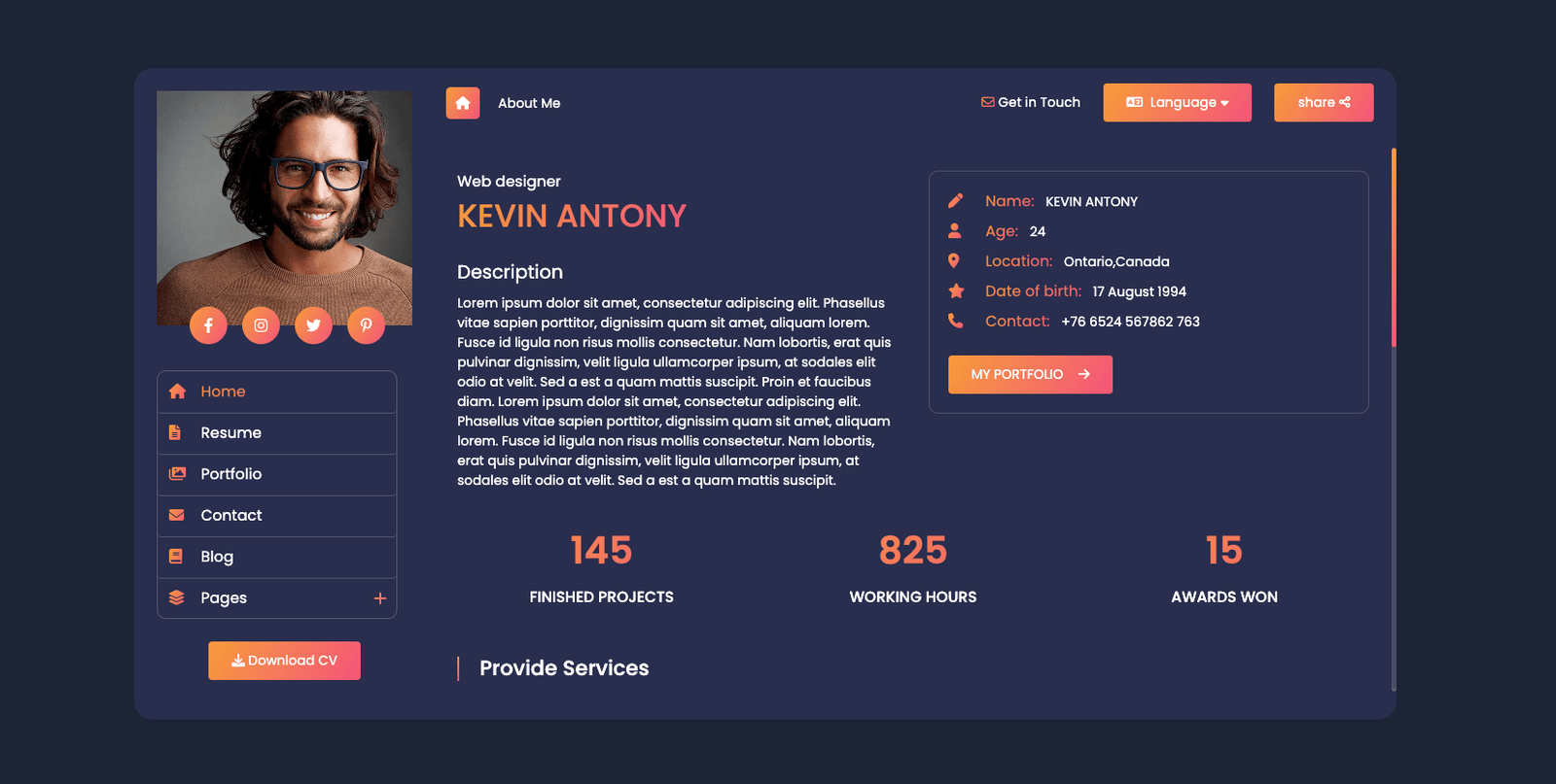 Portfolio digital profile template